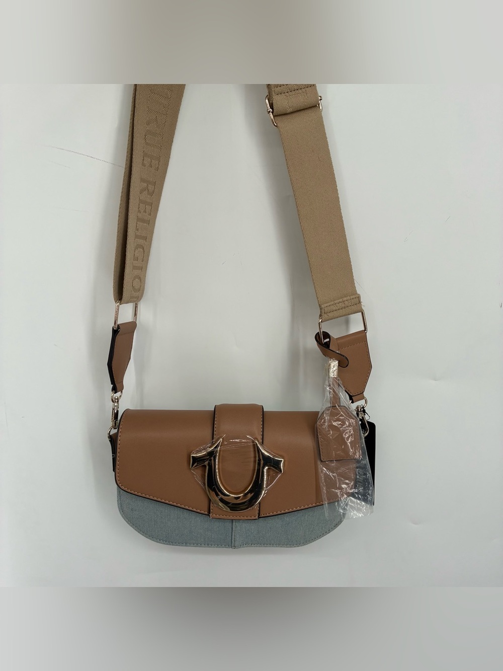 NEW True Religion Denim Saddle Bag with Oversized Horseshoe Crossbody Purse Bag
